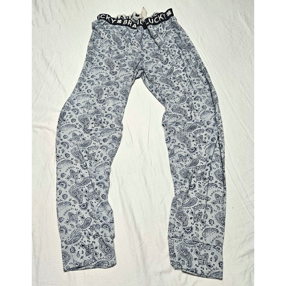 Lucky Brand Pajama Pants Mens XL Blue Paisley Logo Waistband Sleepwear Joggers